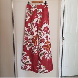 NWOT Zara Linen Red Floral Wide Leg Pants in Small